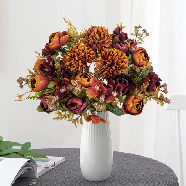 ZQCY Künstliche Rosenknospen und Hortensien in Weiß und Multicolour für Brautstrauß, Dekoration und Hochzeit - Bild 1