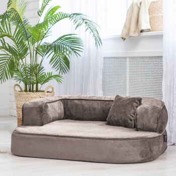 Tierlando SHARLEEN VISCO PLUS Orthopädisches Hundesofa mit Teddystoff in Graphit/Nature, B/T/H: 80 x 60 x 30 cm - Bild 2