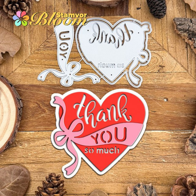 Metall Stanzformen für Scrapbooking mit den Schriftzügen Schichten Liebe Schleife und Danke So Viel in Silber - Bild 1