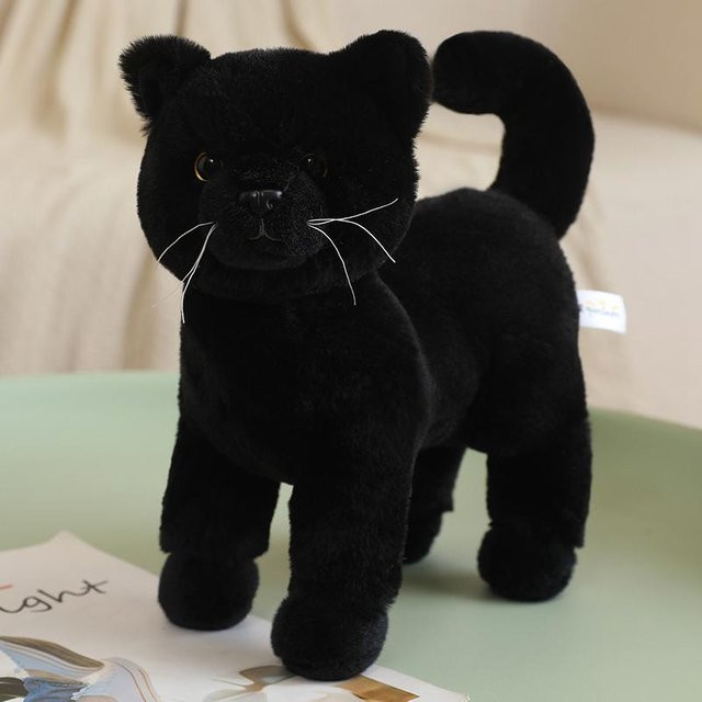 Getigertes Katzen-Stofftier, Plüsch, schwarz, 25cm - Bild 1