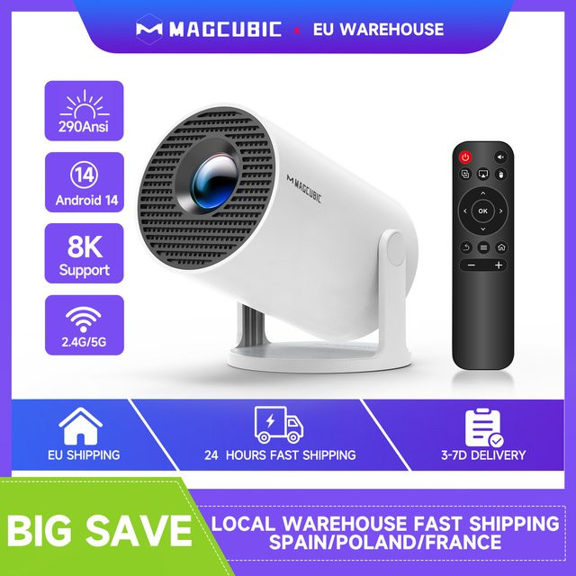 Magcubic HY300PRO Projektor mit Android 14, 8K Unterstützung, Wifi6 und Bluetooth 5.4, 290 ANSI Lumen, Farbe: Weiß - Bild 1
