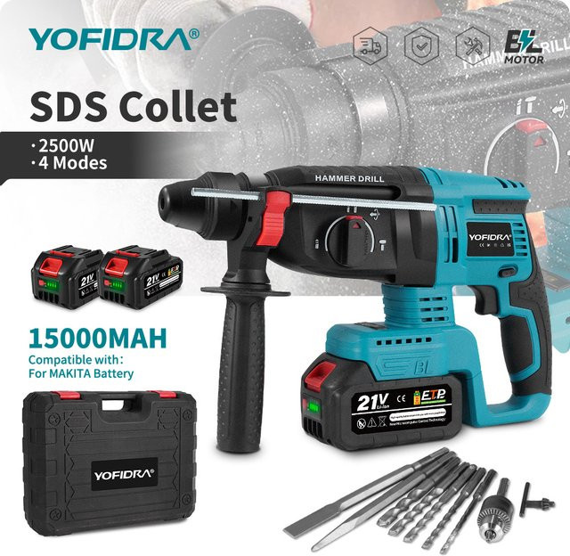 YOFIDRA Bürstenloser Elektro-Bohrhammer 26mm, kabelloser Multifunktions-Bohrhammer mit 21V Akku-Kompatibilität für Makita - Bild 1