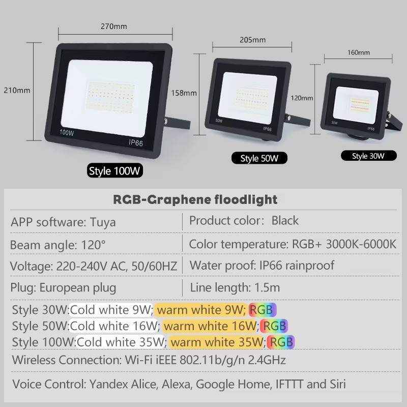 Tuya Smart RGBW LED Flutlicht mit App- und Sprachsteuerung für Garten und Outdoor, CCT 3000-6500K, Schwarz - Bild 4