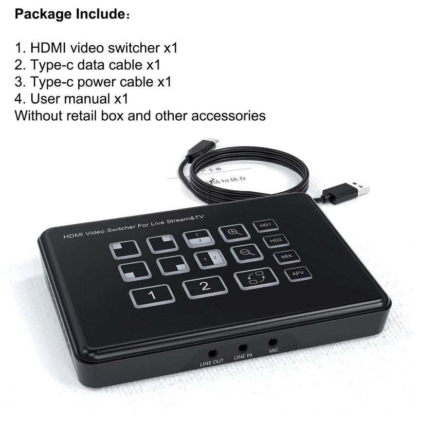 RULLZ HDMI Video-Mischer und -Umschalter mit 2 Kanälen in Schwarz für Live-Streaming und Broadcast mit PIP sowie MIC Line-In und Line-Out - Bild 4