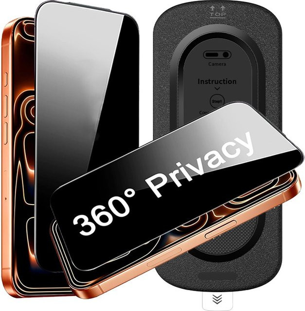 Apple iPhone 16 15 Pro Max Air Plus 360-Grad Anti-Spy Panzerglasfolie mit Sichtschutz und hoher Berührungsempfindlichkeit in Transparent - Bild 1