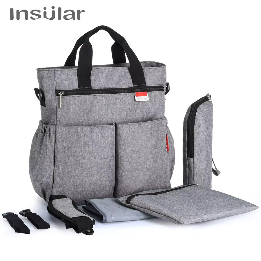 Multifunktionale Baby Windeltasche in Grau, wasserdichte Wickeltasche für Kinderwagen - Bild 2