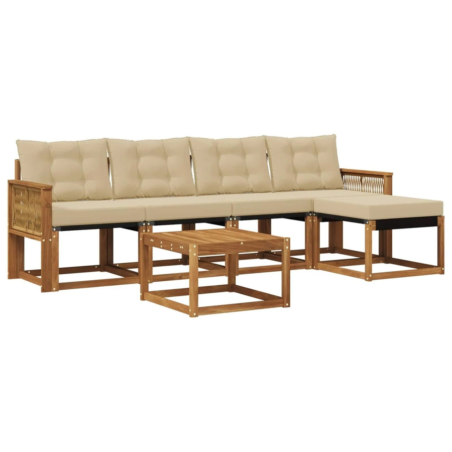 vidaXL Outdoor-Sofagarnitur aus Akazienholz mit Textilene und 6 Kissen in Natur-Beige - Bild 2