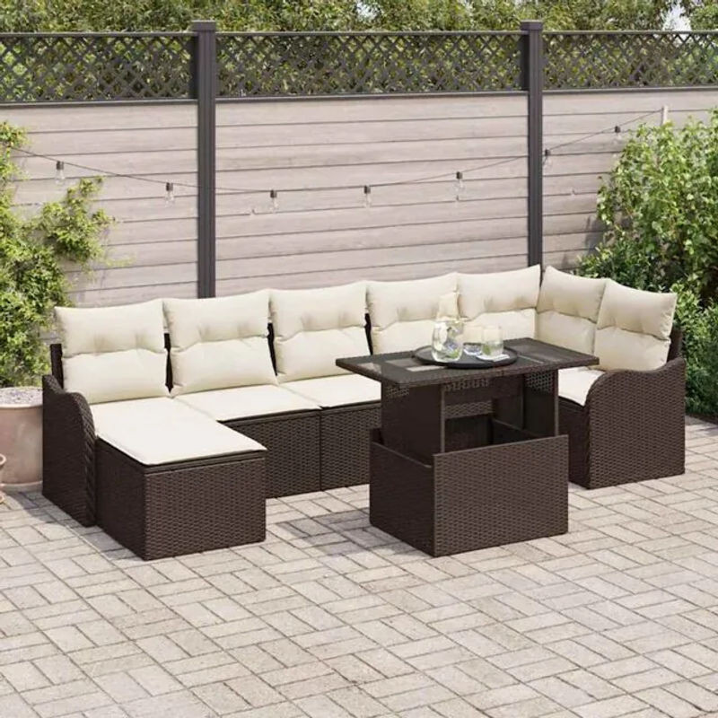 Vidaxl Garten-Sofa-Set aus Poly-Rattan mit 8-teiligem Zubehör und Kissen in Braun und Beige - Bild 1