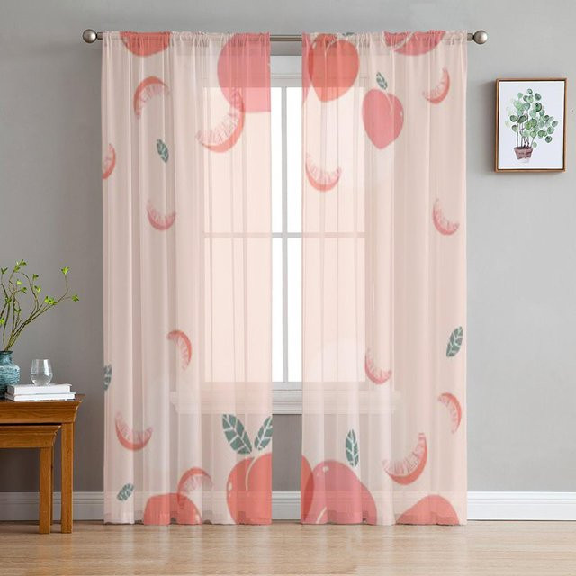 Super Six Transparente Tüll-Fenstervorhänge aus Chiffon und Organza in Pfirsich, B: 135 cm, H: 114 cm - Bild 1