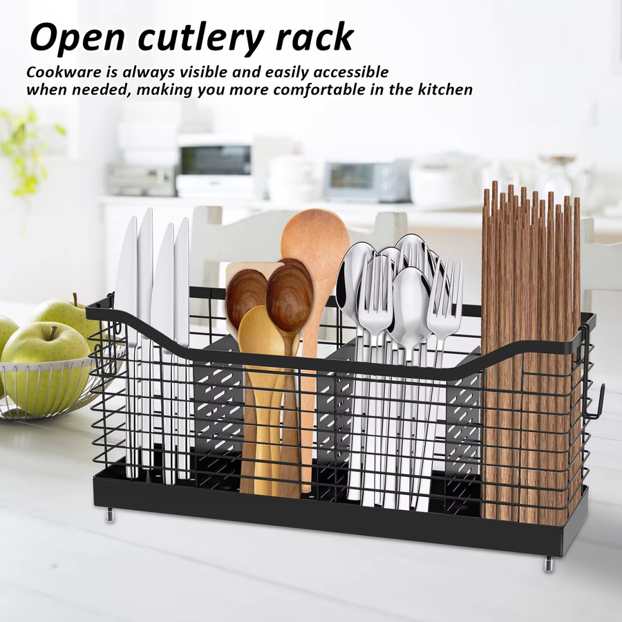 Willstar Besteckhalter und Utensilien-Organizer aus Metall in Schwarz, Aufbewahrungskorb für Küchenbesteck mit großem Fassungsvermögen, B/H/T: 48,0 x 40,0 x 18,7 cm - Bild 5