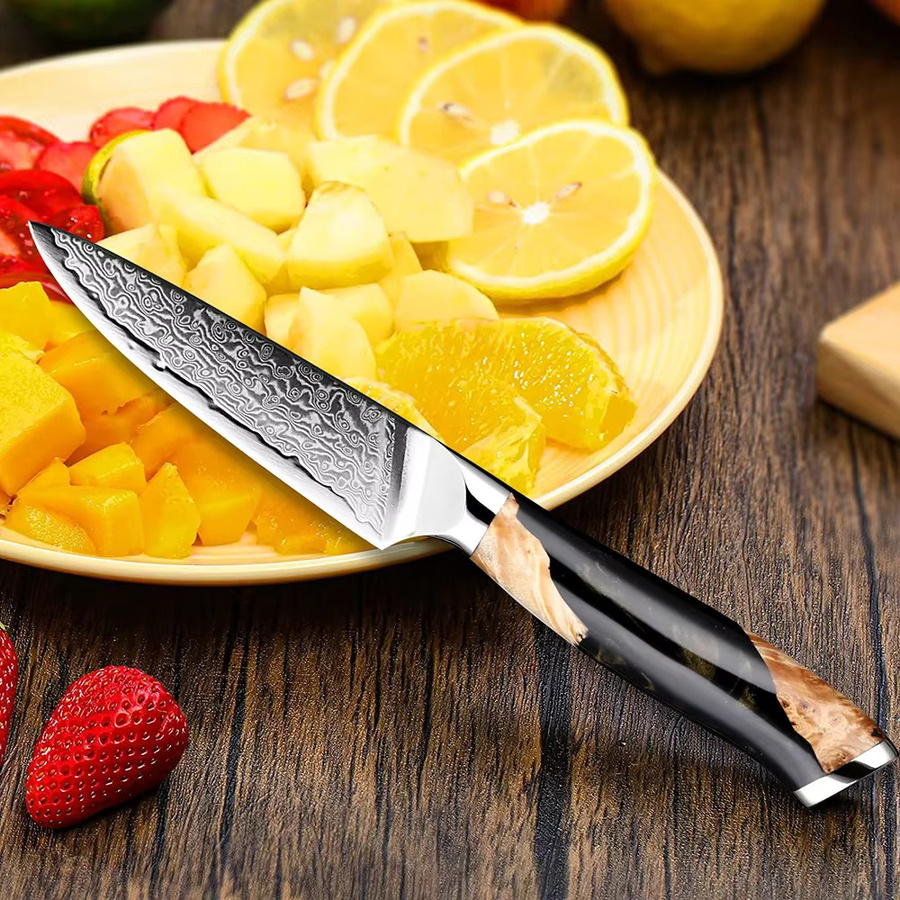 Xituo Damaskus Schälmesser mit schwarzem harzstabilisiertem Holzgriff, 3,5 Zoll Allzweckmesser für die japanische Küche - Bild 5