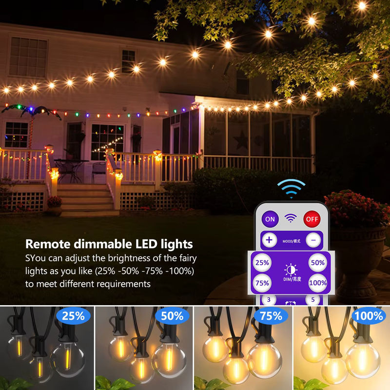 Mexllex Solar-Lichterkette für den Außenbereich mit 15,5 m Länge, kugelförmige G40 LED-Lichterkette in Warmweiß und transparentem Kunststoff für Terrasse, Balkon und Hochzeit - Bild 3