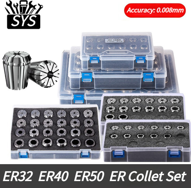 SYS Hochpräzises ER Federspannzangen-Set in Silber für CNC-Fräswerkzeuge und Drehmaschinen, Genauigkeit 0,008 mm, Set bestehend aus ER32, ER40 und ER50 - Bild 1
