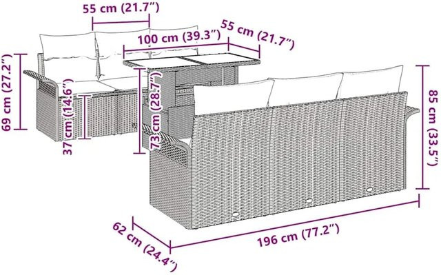 vidaXL Garten-Sofa-Set aus Poly Rattan in Beige mit 7 Teilen und Kissen - Bild 1