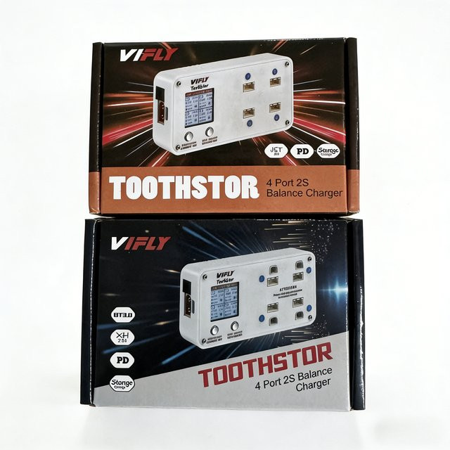 VIFLY ToothStor 2S LiPo-Akkuladegerät mit 1,5A Ausgang, USB-C PD und XT60 Anschluss in Weiß für Whoop Drohnen - Bild 1