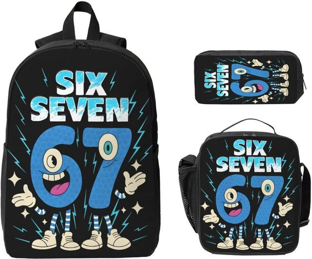 Schultaschen-Set von Fancy Style Studio mit Rucksack, Brotdose und Federmäppchen für Jungen und Mädchen in Schwarz - Bild 1