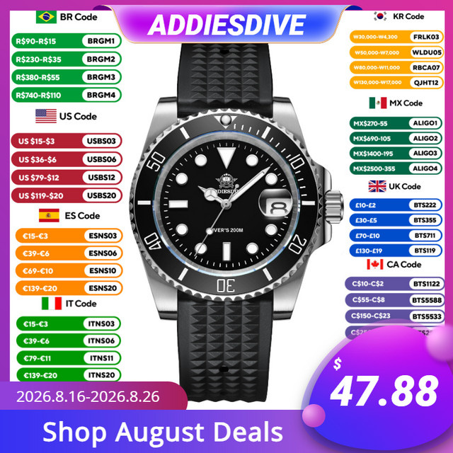 Addies Armbanduhr, Quarz, Edelstahl, 44 mm, Herren, Schwarz, Silber - Bild 1
