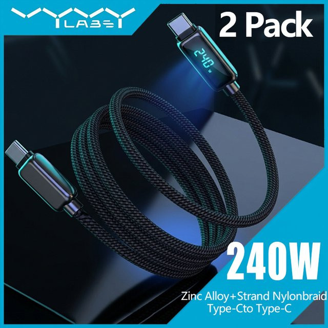 Vyvylabs 240W Typ-C zu Typ-C Schnellladekabel mit Digitalanzeige in Schwarz für Xiaomi und iPhone 15-17 - Bild 1