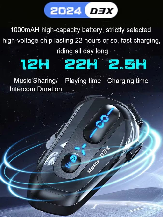 KEBETEME Motorrad Helm Intercom Headset V5.4 mit Bluetooth, 600m Reichweite, Wasserdicht, Musik Teilen und Sprachassistent, Farbe: Schwarz - Bild 7