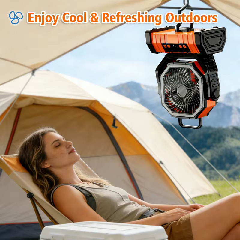 JFBONIN Campingventilator Schwarz mit 20000mAh Akku, Fernbedienung und 270 Grad verstellbarem Kopf, Tragbarer USB-Luftzirkulator für den Tisch - Bild 2