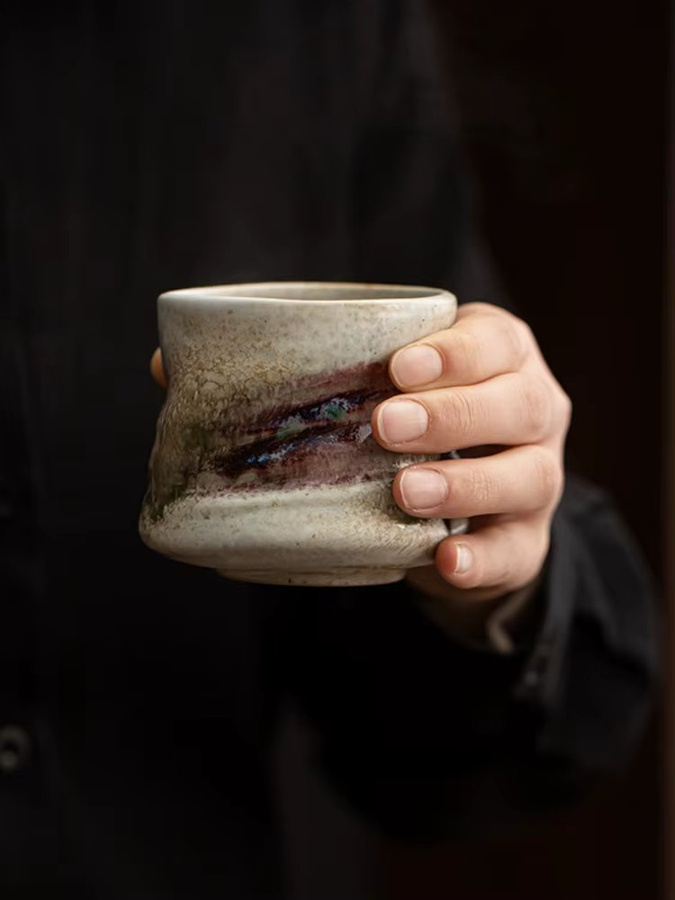 Handgefertigte Keramiktasse mit kristalliner Glasur in Multicolour für Tee und Kaffee - Bild 1