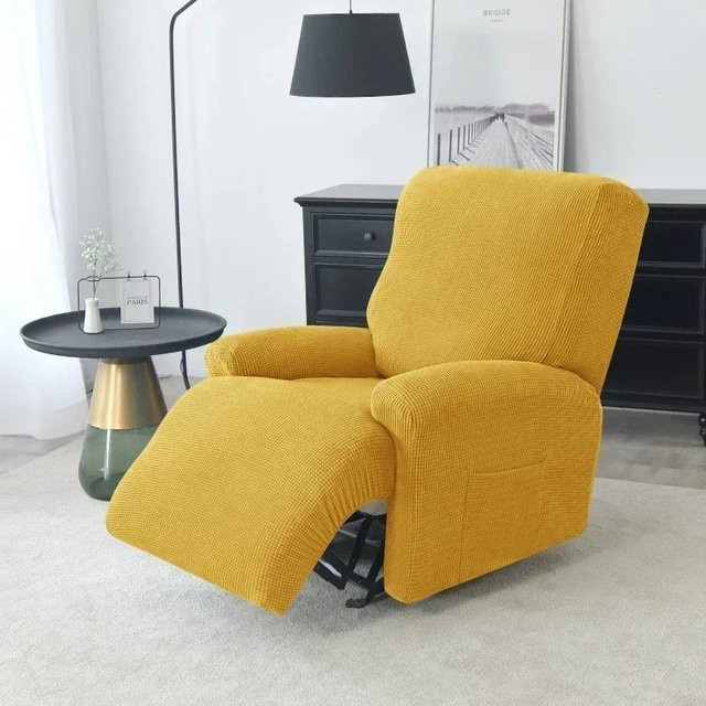 Elastischer 1-Sitzer-Stretch-Liegestuhlbezug aus Polarfleece in Gelb für Relaxsessel und Sessel - Bild 1