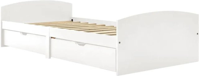 vidaXL Massivholzbett aus Kiefer mit 2 Schubladen, Weiß, B/T/H: 90 x 200 x 96 cm - Bild 1