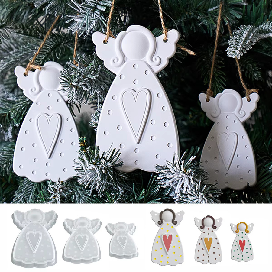 UDOCOOL Silikonform für DIY gesichtslose Engel als Weihnachtsbaum-Hänger mit Herz- und Punkt-Textur in Weiß - Bild 2