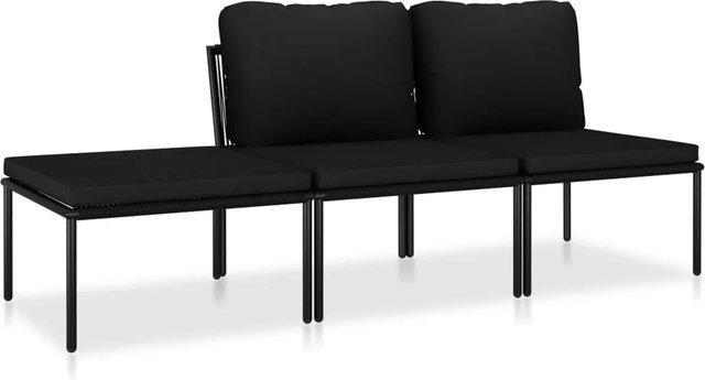 vidaXL 3-tlg Garten-Lounge-Set L-Form in Schwarz und Anthrazit mit Polstern und Ottoman aus Metall und Kunstleder - Bild 1