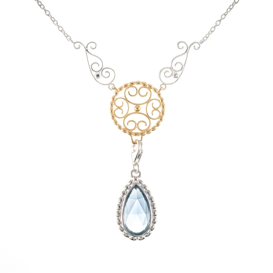 Collier Signature, 925 Silber, teilvergoldet, hellblauer Stein, Damen - Bild 1