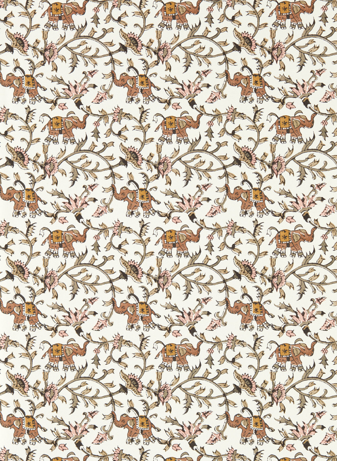 Clarke & Clarke Tapete Hathi Natural in Beige und Braun mit floralem Tier- und Botanikmuster als Vlies-Tapete - Bild 1