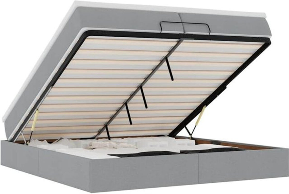 vidaxl Ottoman Polsterbett mit Matratze in Grau aus Stoff und Metall B/T: 200 x 200 x 23,5 cm - Bild 1