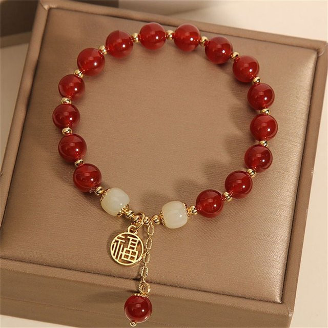 MC Armband, rote Jadeperlen, Damen - Bild 1