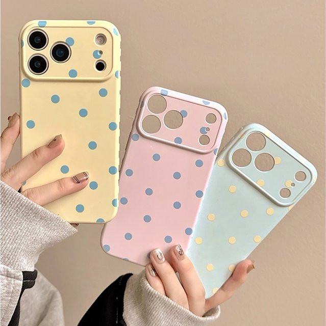 KASONPAI Lovely Polka Dot Handyhülle für iPhone 13 14 15 16 17 Pro Max in Rosa und Blau - Bild 1