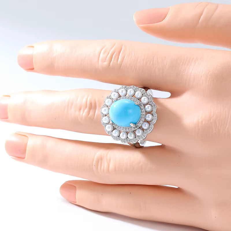 YoYo Ring, synthetische Türkise, Imitationsperlen, Damen - Bild 2