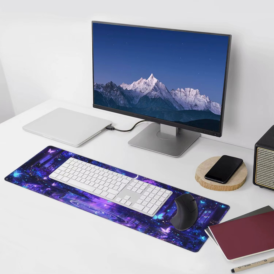 Großes Gaming-Mauspad mit Schmetterlingsmotiv in Multicolour, XL Schreibtischunterlage mit genähten Kanten für Gamer und das Heimbüro - Bild 6