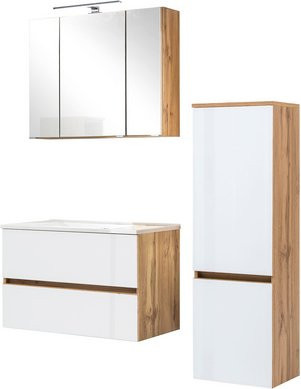 HELD MÖBEL Waschtisch-Set HELSINKI, 6-teilig, weiß, modern, mit LED-Beleuchtung und Glasfronten - Bild 1