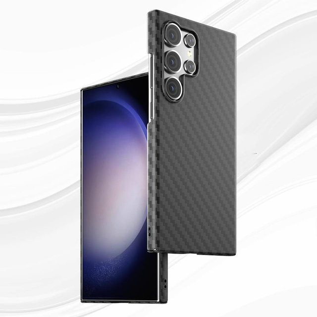 Stoßfeste Slim Cover aus Kohlefaser und hartem PC für Samsung Galaxy S25 Ultra, S24 Ultra, S23 Plus und S22 in Schwarz - Bild 1