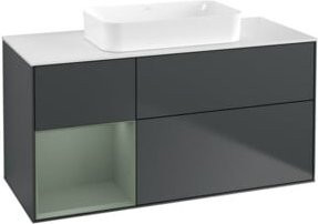 V&B Waschtischunterschrank Finion mit Wandbeleuchtung, Breite: 120 cm, Tiefe: 60 cm, lackiert in Ringelgrau und Mittelblau - Bild 1