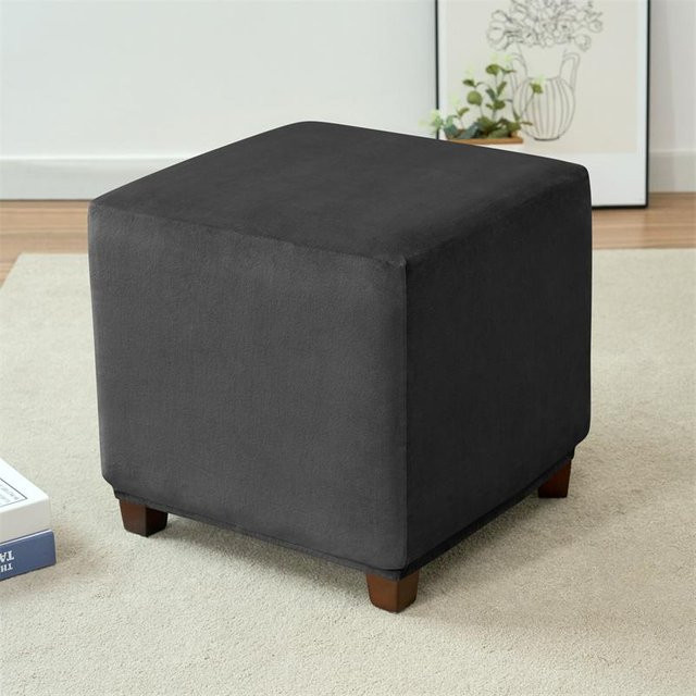 Yiran Furniture Samt Ottoman Hockerbezug Elastisch und Abnehmbar für Wohnzimmer - Bild 1