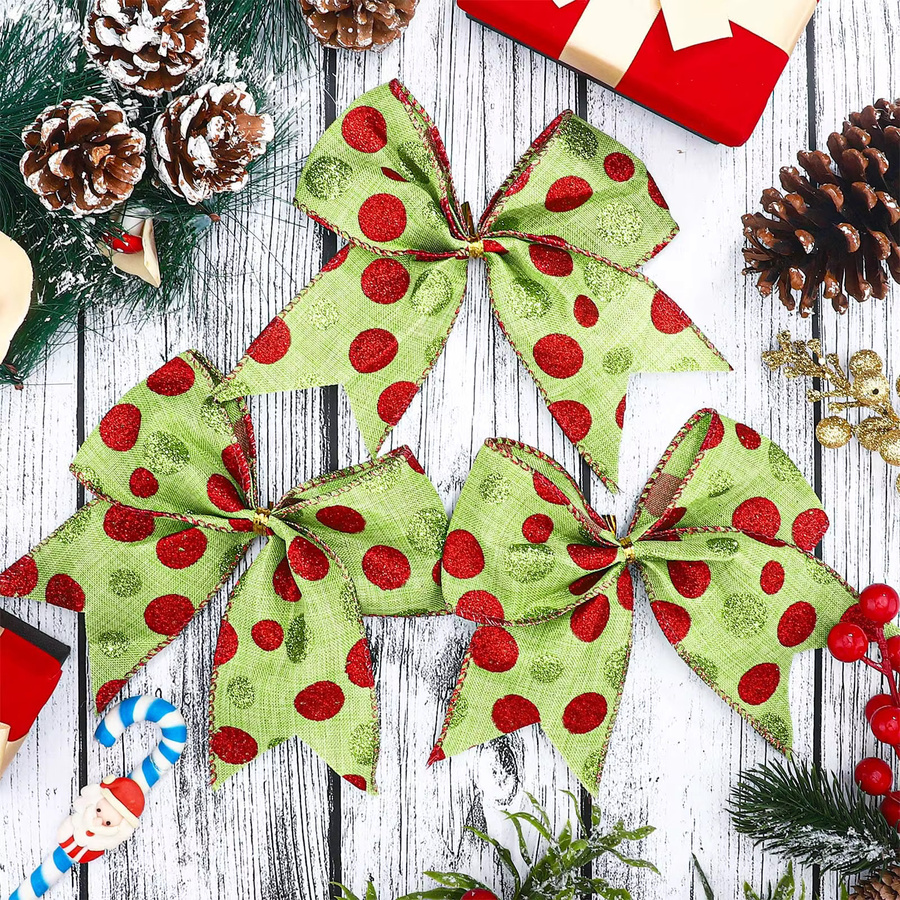 8er Set Weihnachtsdekoration mit Polka Dot Schleifen in Rot und Grün für Baum, Geschenkboxen und Girlanden - Bild 4