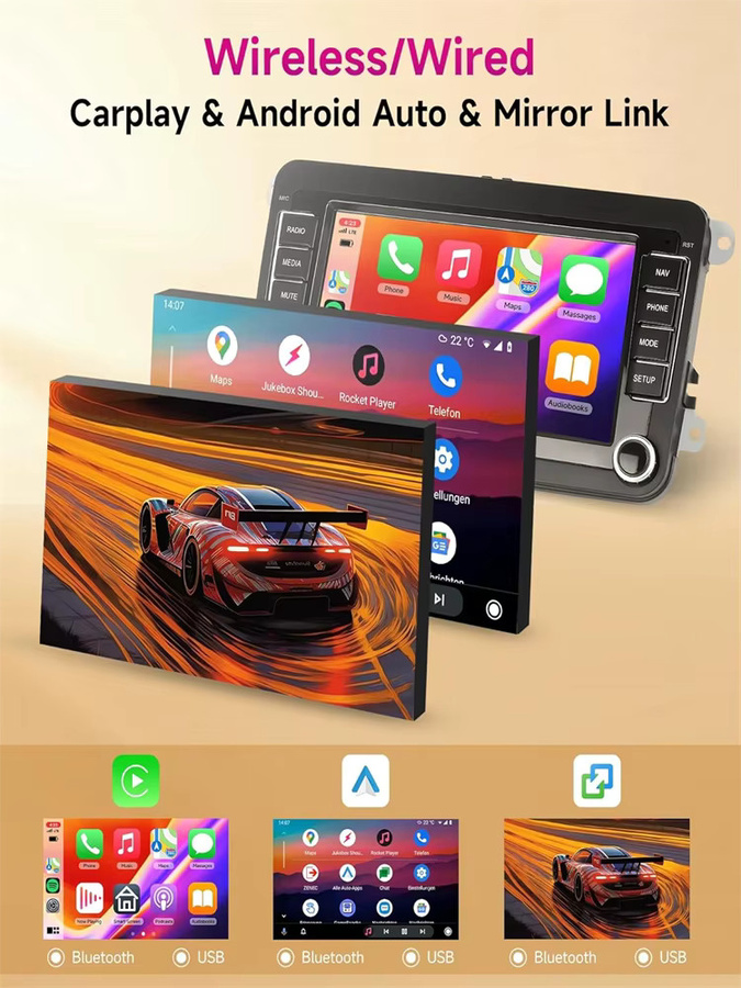 XFY 7-Zoll HD Auto-MP5-Player mit Bluetooth, FM-Radio, RDS, Mirrorlink und kabellosem Android Auto sowie Carplay in Schwarz - Bild 6