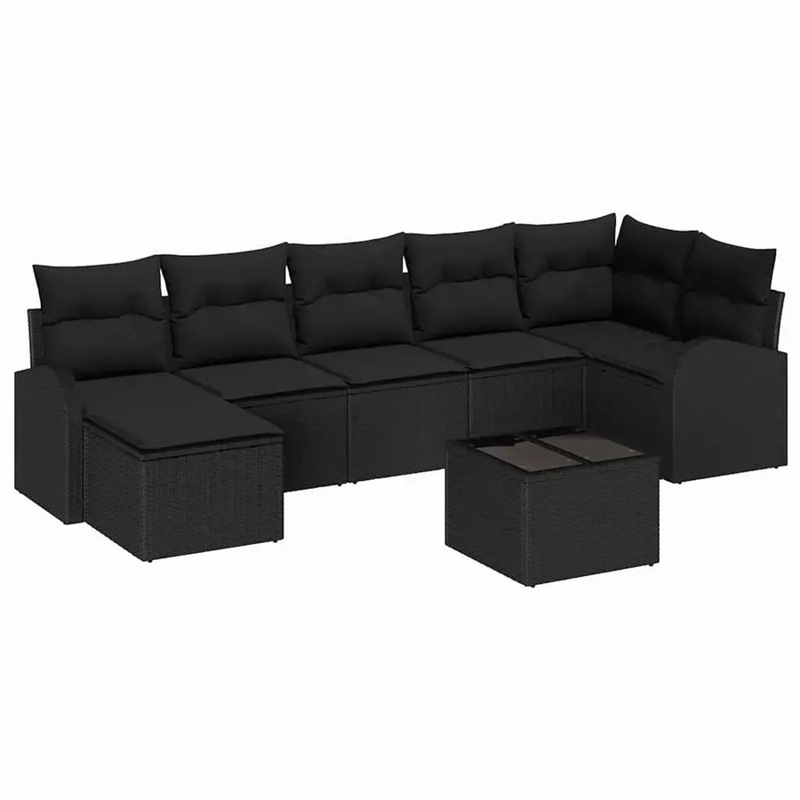 vidaXL 8-tlg. Garten-Sofa-Set aus Polyrattan mit Kissen in Schwarz - Bild 2