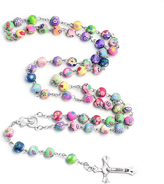 MODA SIMPLE Halskette, Polymer Clay, Bunt, Kreuz Anhänger, Damen - Bild 1