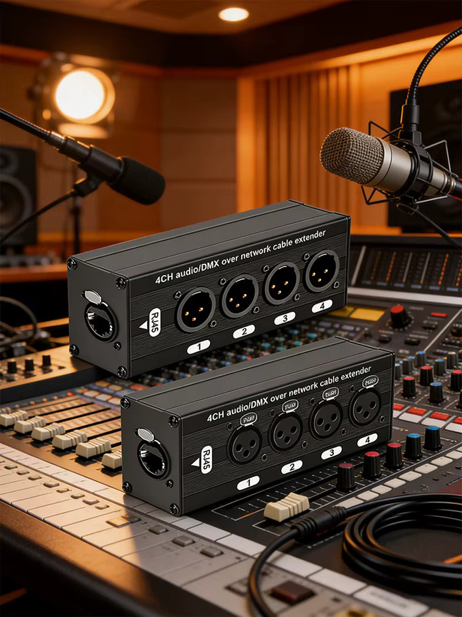 TITAK Multi-Netzwerk XLR-Kabel-Breakout, 4-Kanal 3-Pin Stecker und Buchse zu RJ45 Ethernet/LAN Extender für Audio und DMX, Schwarz - Bild 8