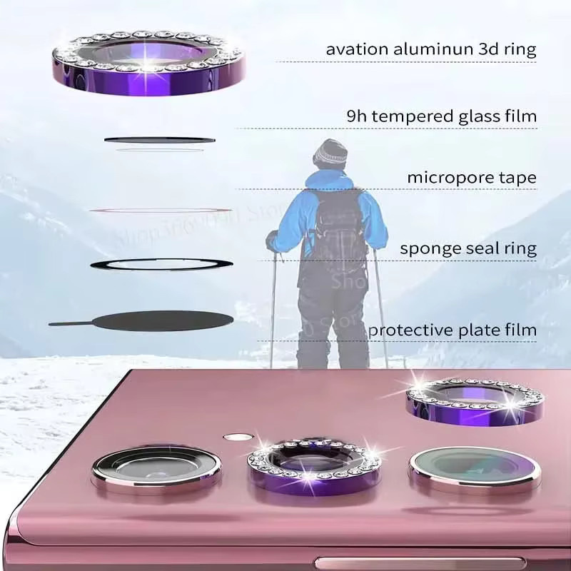 Samsung Galaxy S25 S25 Ultra Kamera Schutz 3D Objektiv Film mit Diamant Metall Ring in Schwarz und Silber - Bild 4