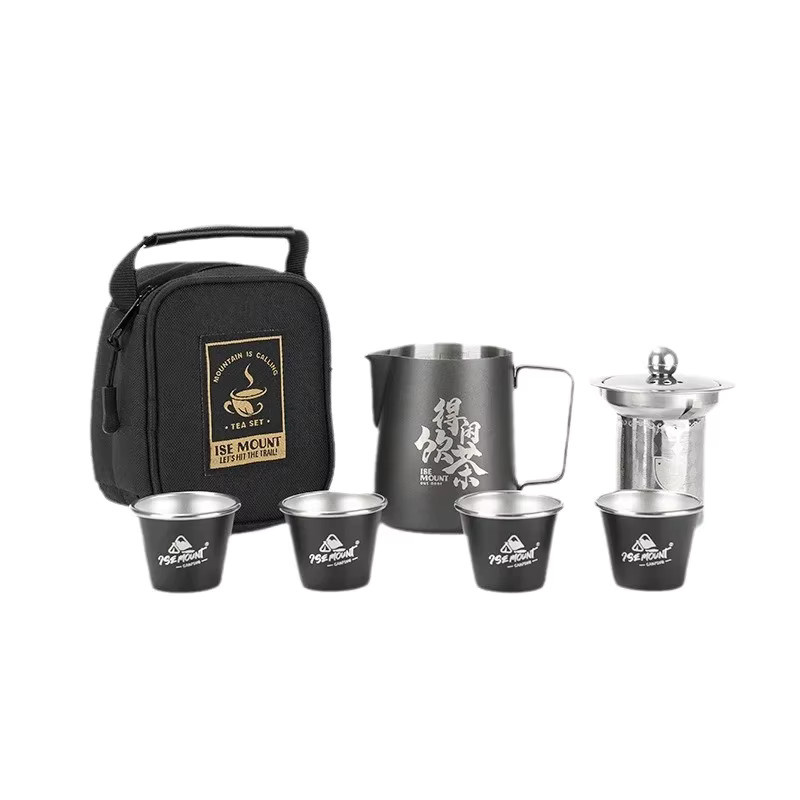 ISE MOUNT Mini Kung Fu Tee-Set in Schwarz mit Edelstahl-Teesieb und Blumenkessel für Puer oder Oolong - Bild 5