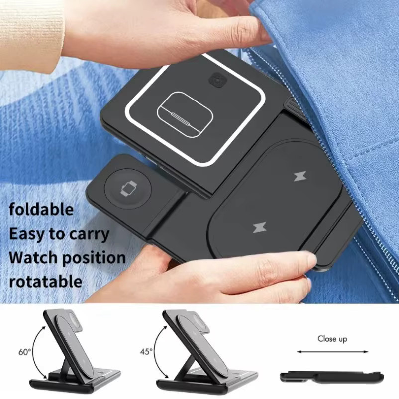 VIKEFON 3-in-1 Wireless Schnellladestation für Samsung Galaxy S24 S23, Galaxy Watch und Buds Pro in Schwarz und Pink - Bild 3