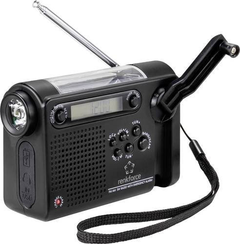 Renkforce RF-CR-200 Notfallradio in Schwarz mit UKW, MW, KW, Solarpanel, Handkurbel und Taschenlampe - Bild 1
