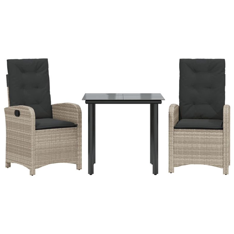 Vidaxl 3-teiliges Gartenmöbel-Set aus grauem Polyrattan mit Kissen und Glastisch - Bild 2